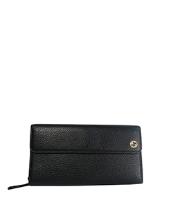 Gucci Pebbled Flap Wallet, Leather, Black, 3